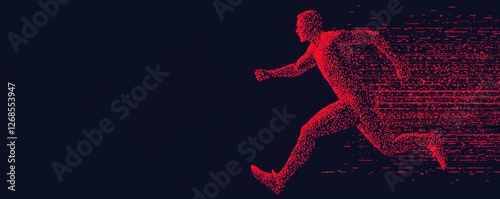 Dynamic athlete sprinting across a digital landscape futuristic environment high-speed motion concept