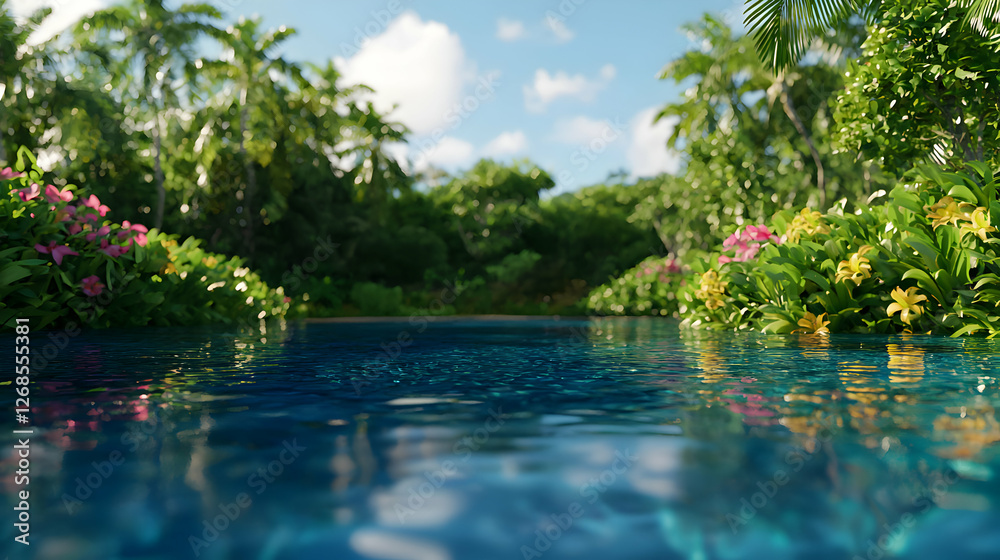 Tranquil Tropical Lagoon with Lush Greenery Tranquil Tropical Lagoon with Lush Greenery
