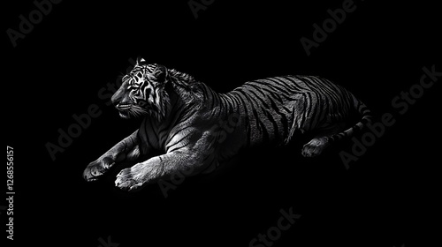 Monochromatic Majesty, A Striking Tiger Portrait Against Deep Darkness photo