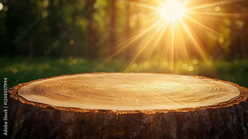 Obraz premium Tree Stump in Sunlight Forest Background