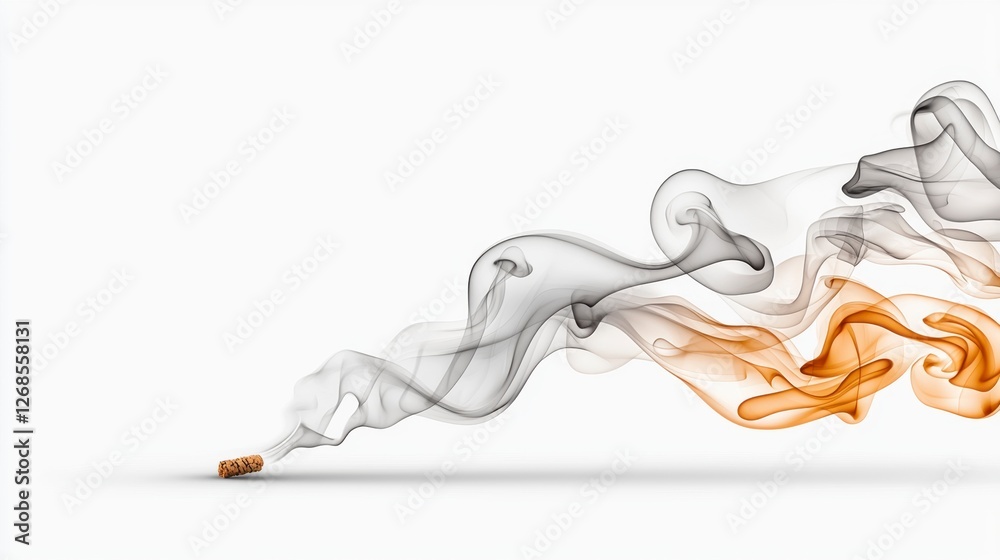 Fototapeta premium Cigarette with swirling white smoke rising in a dark background creating a delicate and realistic visual effect