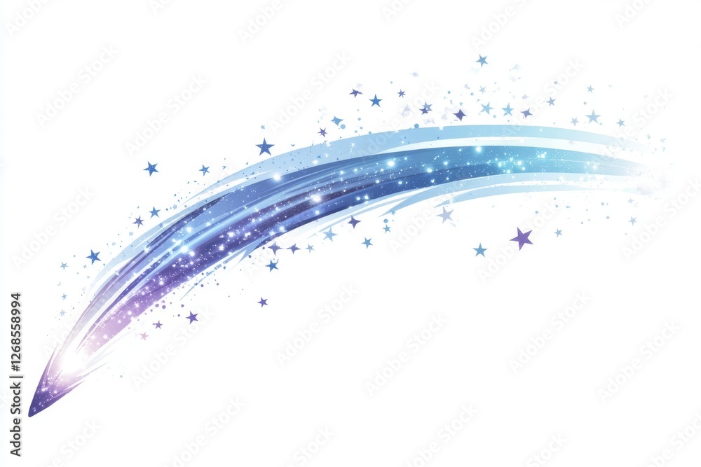 Purple-blue comet trail, stars, white background, design element Purple-blue comet trail, stars, white background, design element