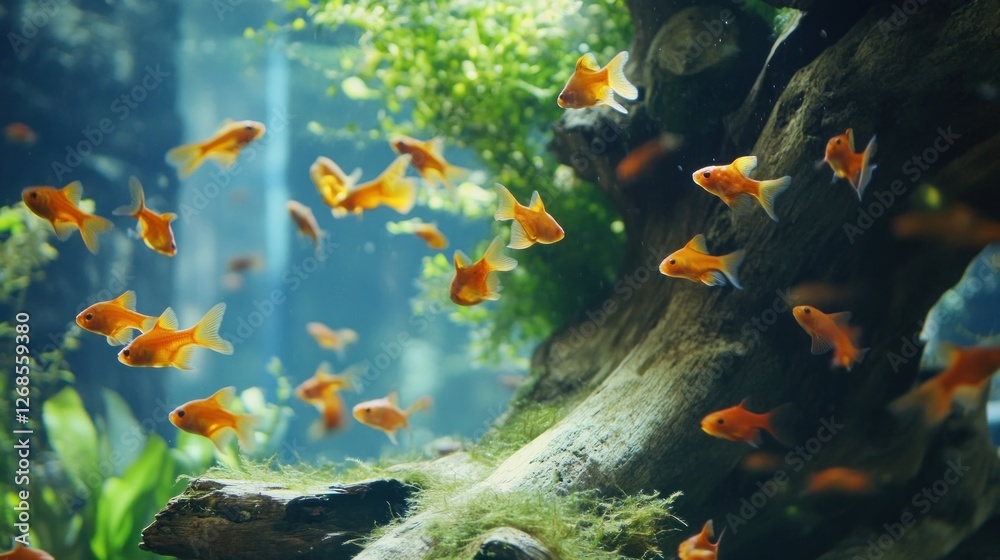 Fototapeta premium Goldfish Swim in Vibrant Aquarium Environment
