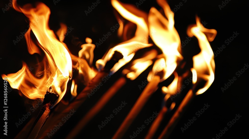 Flames dancing on matchsticks in a dark space Flames dancing on matchsticks in a dark space