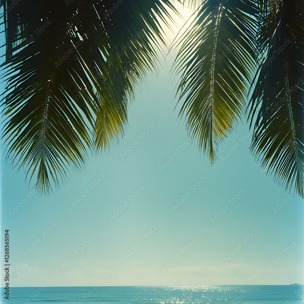 Fototapeta premium Tropical Beach Scene with Palm Trees and Ocean View