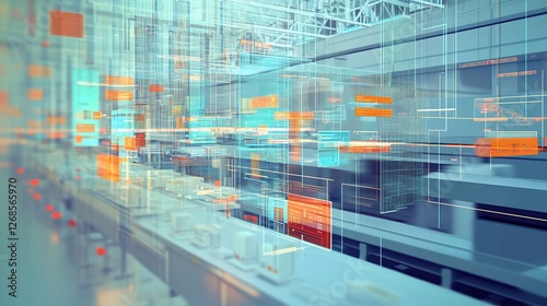 Visual representation of enterprise resource planning in large corporations focusing on data flow and departmental collaboration
