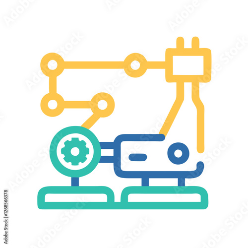 Modern industrial robotic arm system in operation with connected machinery.