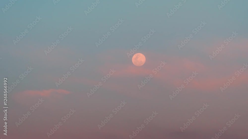 Close up full moon rising in the colorful sky at sunset. 4K time lapse. Close up full moon rising in the colorful sky at sunset. 4K time lapse.