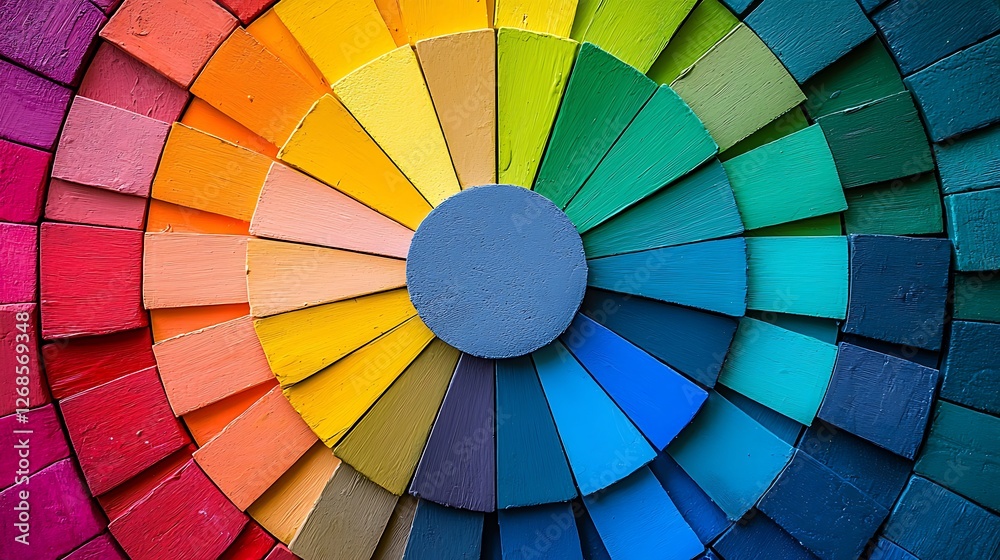 Fototapeta premium Colorful wooden color wheel, studio shot, design inspiration, paint swatches