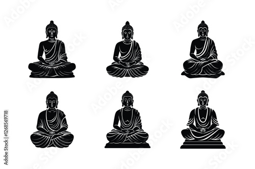 buddha set silhouette vector art illustration