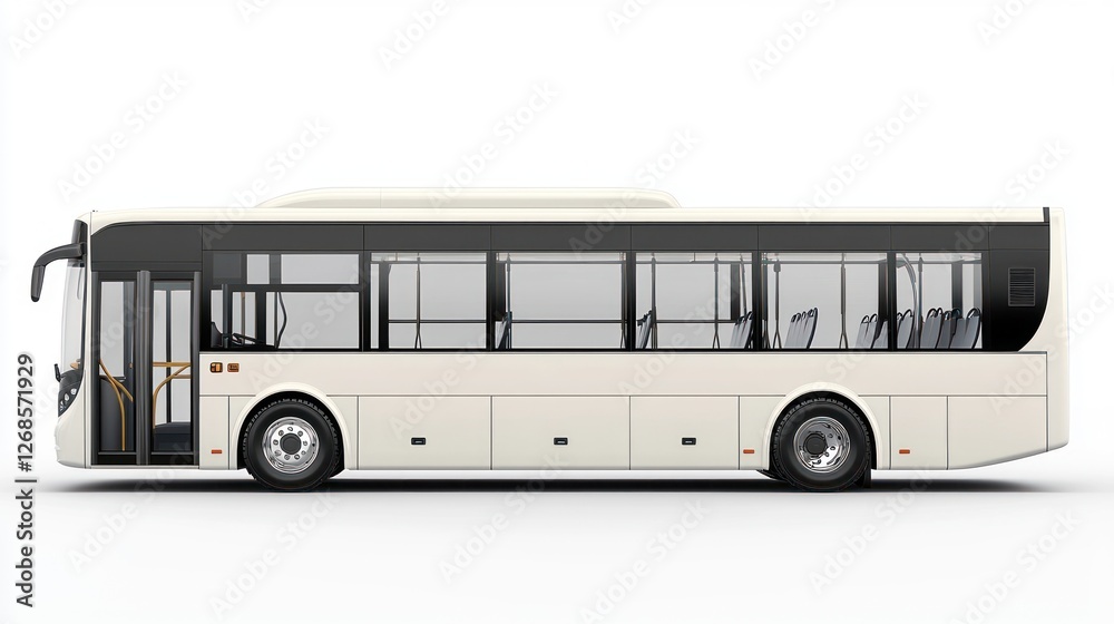 Side View of Modern White City Bus on Plain Background Side View of Modern White City Bus on Plain Background