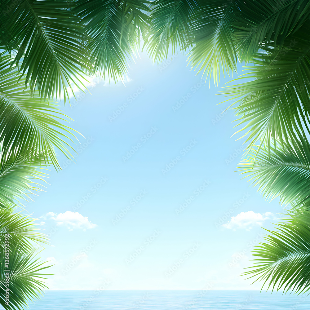 Tropical Palm Leaves Frame Bright Sunny Ocean View Tropical Palm Leaves Frame Bright Sunny Ocean View