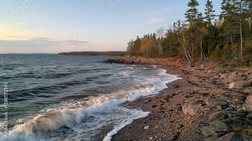Wallpaper Mural Serene Coastal Scene Waves Gently Crashing on a Rocky Shore at Sunset Torontodigital.ca