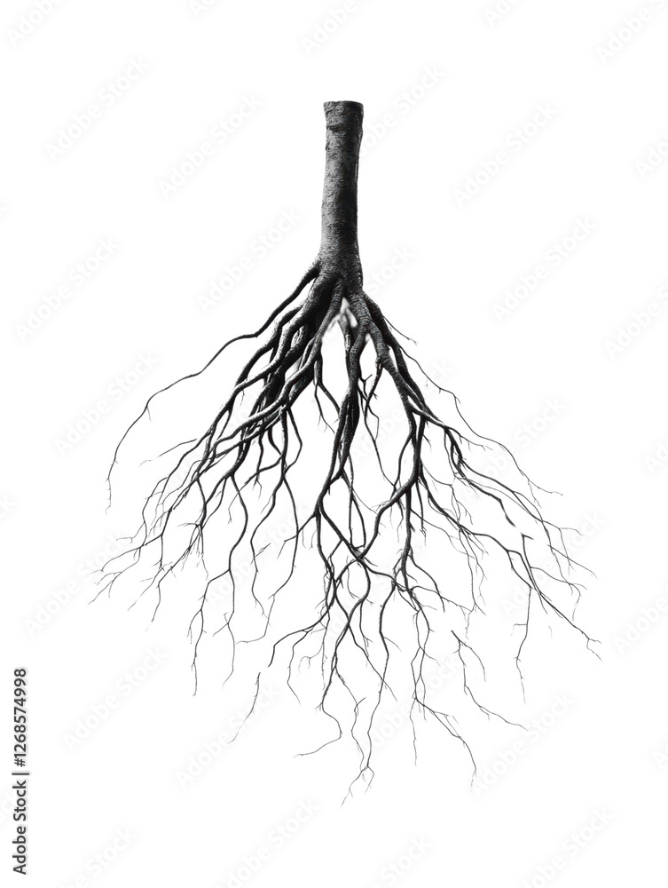 Detailed tree roots, white isolated background Detailed tree roots, white isolated background