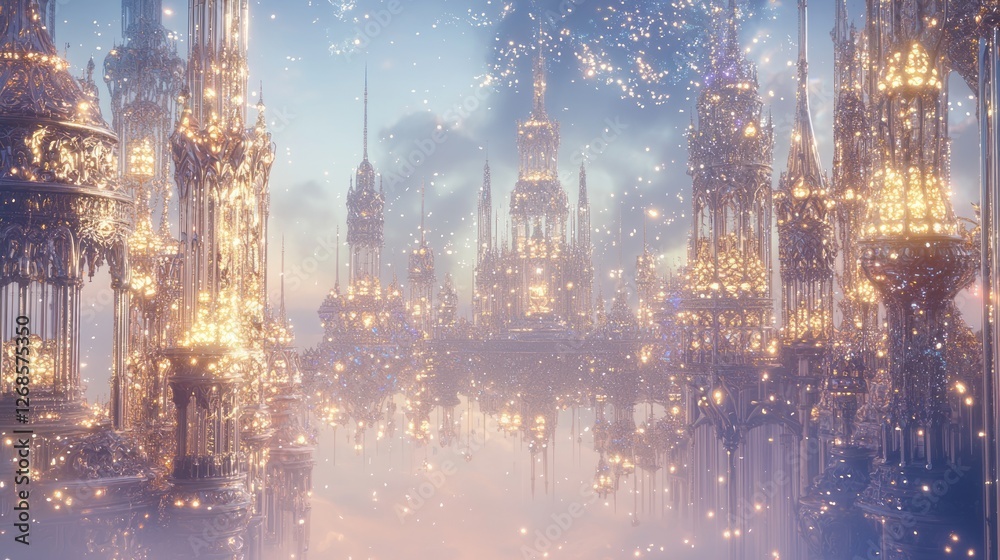 Fototapeta premium Elaborate Glass Structures Illuminating a Mystical Cityscape