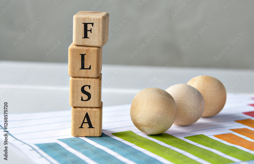 FLSA - acronym on wooden cubes on a graph background FLSA - acronym on wooden cubes on a graph background