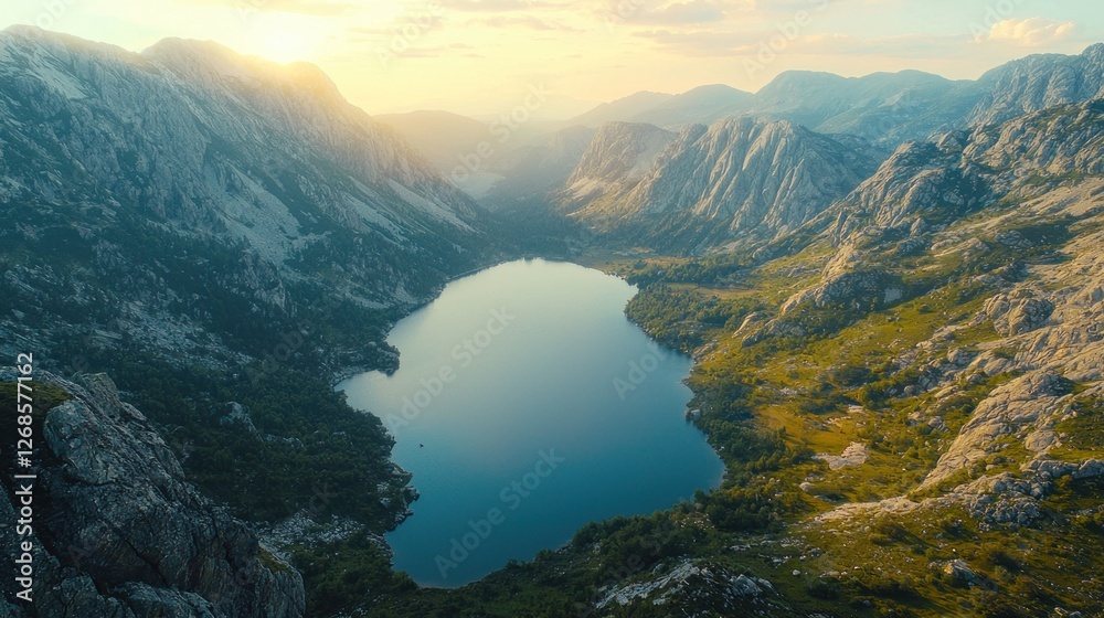 Obraz premium Majestic Mountain Lake Sunset Landscape