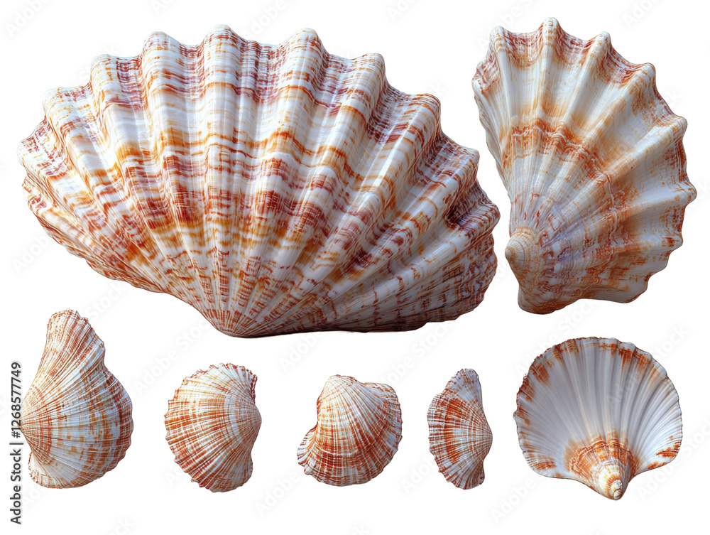 Beautiful collection of seashells in various sizes and shapes, showcasing intricate patterns and textures