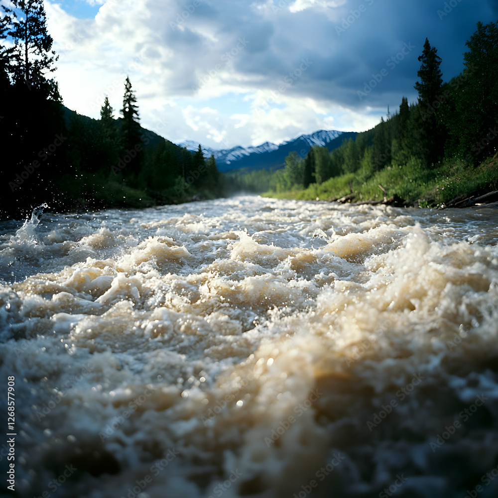 Turbulent River Rapids in Mountain Landscape Turbulent River Rapids in Mountain Landscape