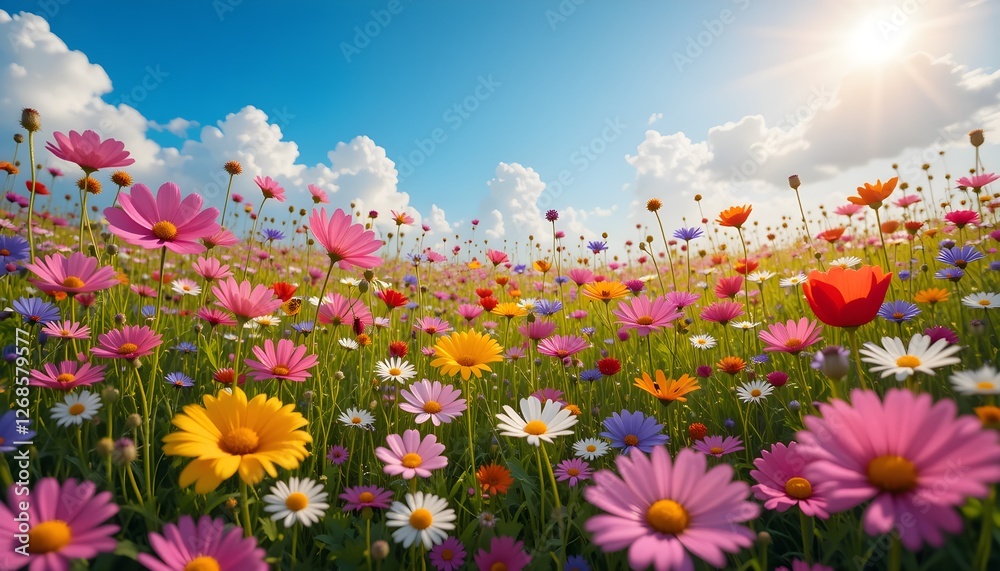 Vibrant Wildflower Meadow in Golden Sunlight Vibrant Wildflower Meadow in Golden Sunlight