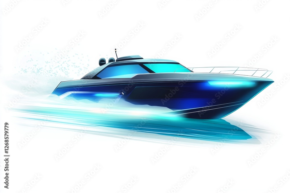 Luxury yacht speeding, ocean, wake, digital art, advertising Luxury yacht speeding, ocean, wake, digital art, advertising