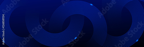 Dark blue abstract background with glowing geometric lines. Modern shiny blue diagonal rounded lines pattern. Futuristic technology concept. Suit for cover, poster, presentation, banner, and website