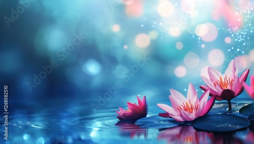 Serene Water Lilies: A Symphony of Pink and Blue
