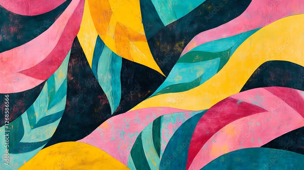 Fototapeta premium Abstract Colorful Swirling Leaflike Forms Painting