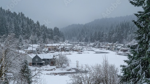 Snowy Village nestled in a Winter Wonderland
