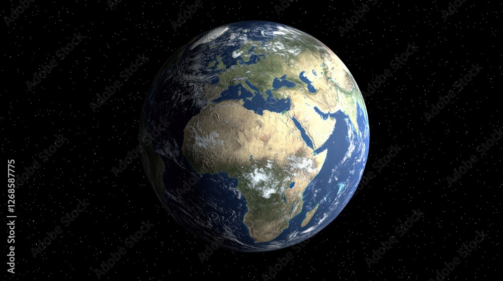 Earth from space, view of continents, stars background Earth from space, view of continents, stars background