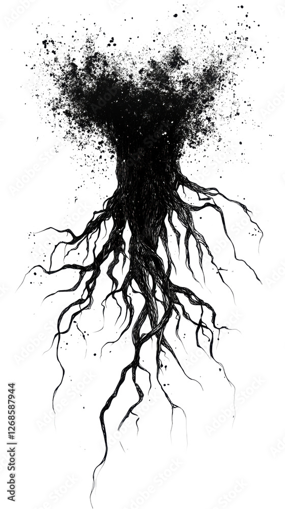 Root system with black and white details. Root system with black and white details.