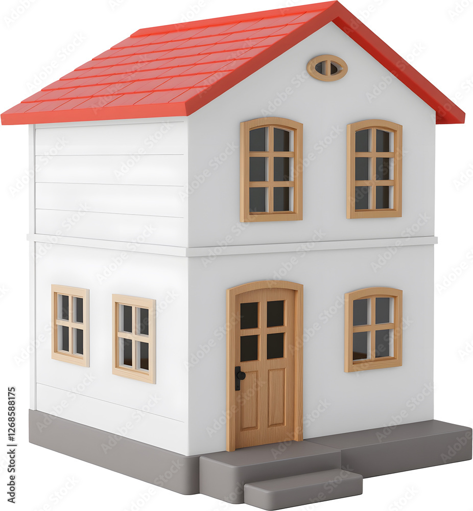 Miniature toy house with red roof isolated on transparent background.generative AI Miniature toy house with red roof isolated on transparent background.generative AI