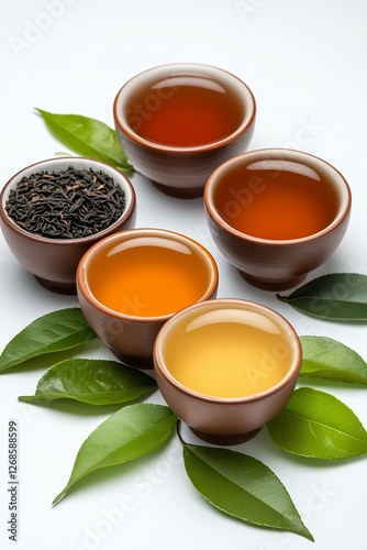 Wallpaper Mural Assorted Tea Varieties in Ceramic Cups on White Background Torontodigital.ca