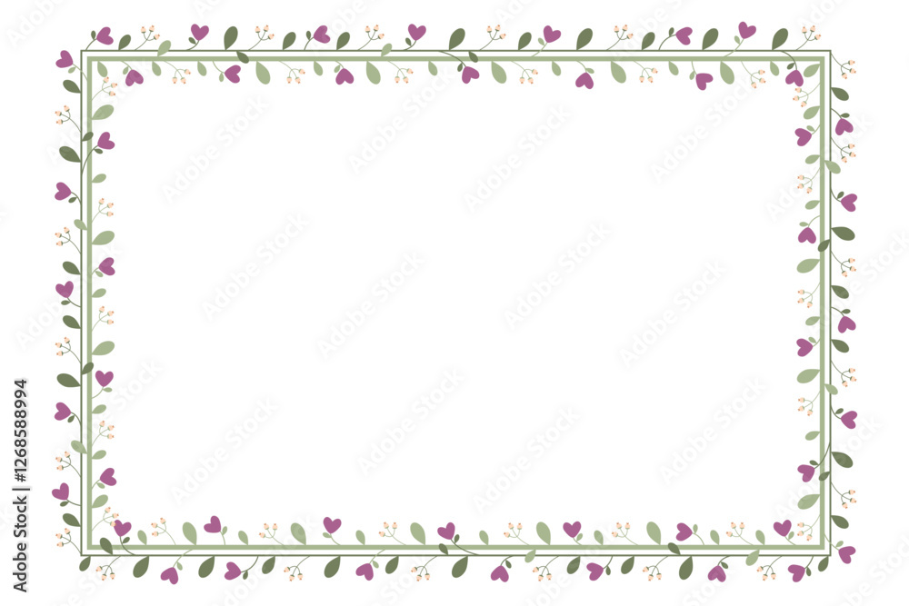 Green Rectangular Borders Frame Or Wreath With Love Purple Flowers And Green Leaves Green Rectangular Borders Frame Or Wreath With Love Purple Flowers And Green Leaves