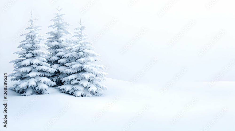 Fototapeta premium Two Snow Covered Fir Trees in a Winter Landscape