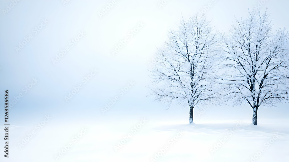 Two Snow Covered Trees in a Winter Landscape Two Snow Covered Trees in a Winter Landscape