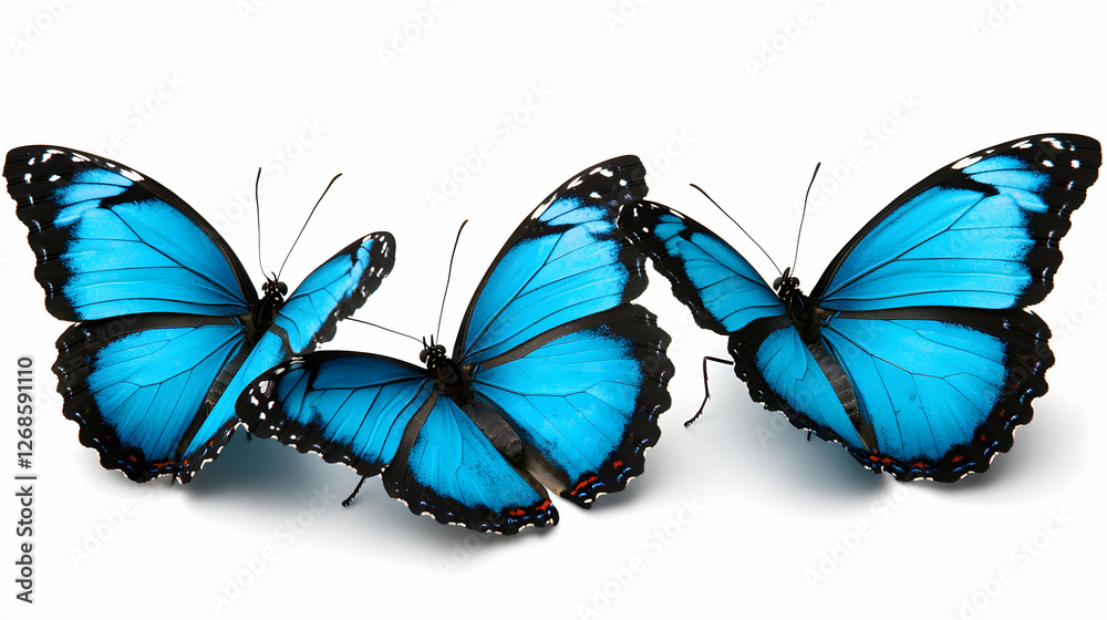 Obraz premium Two Vibrant Blue Morpho Butterflies on White Background