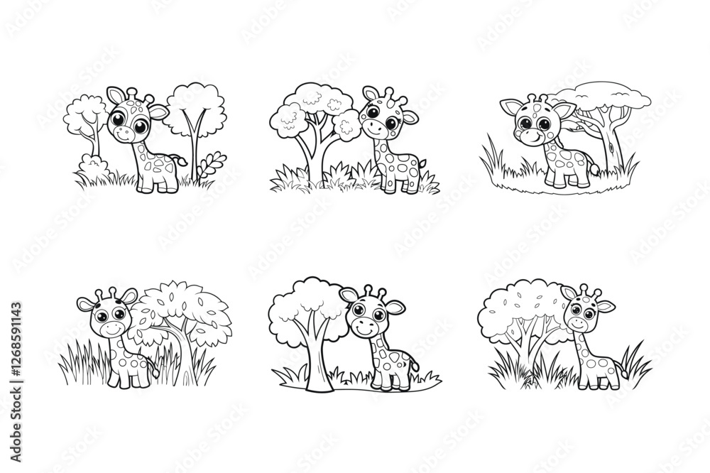 Animal with grass coloring page line art silhouette vector Animal with grass coloring page line art silhouette vector