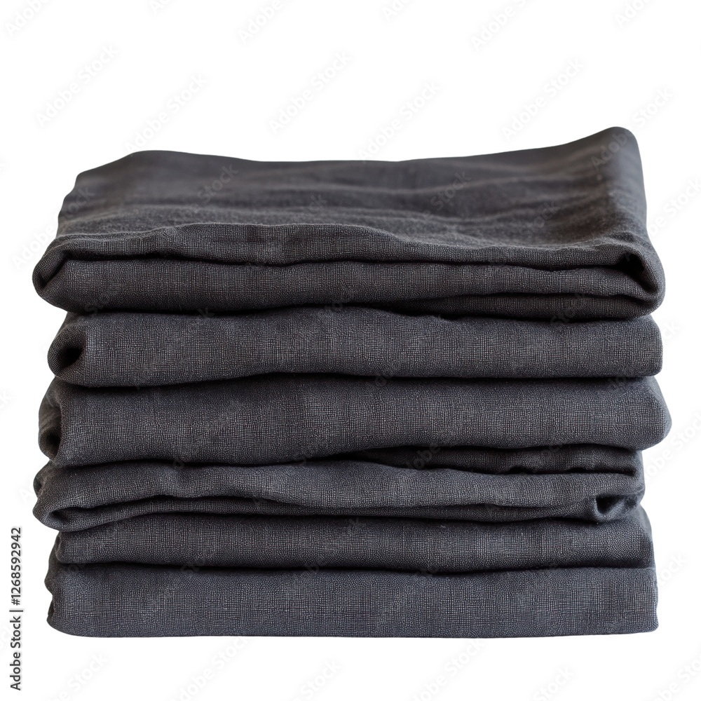 Stack of folded dark linen napkins, white background Stack of folded dark linen napkins, white background