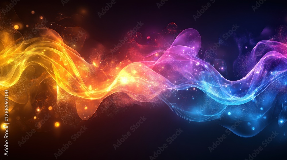 Fototapeta premium Abstract vibrant wave of light and energy with sparkling particles.