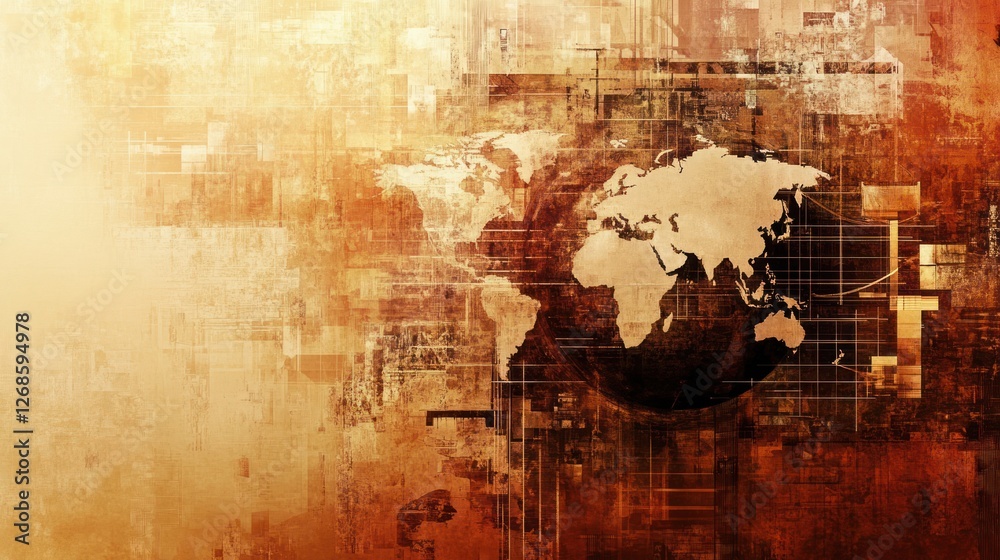 Obraz premium Abstract world map on grunge background, global network concept.