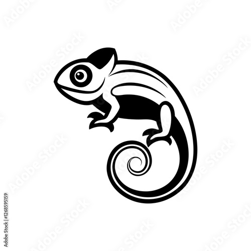 Minimalist Chameleon Logo Icon in Black and White, Modern Reptile Silhouette Design