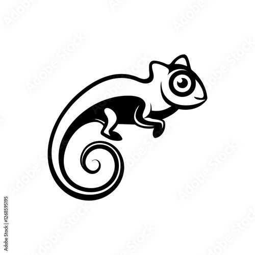 Minimalist Chameleon Logo Icon in Black and White, Modern Reptile Silhouette Design