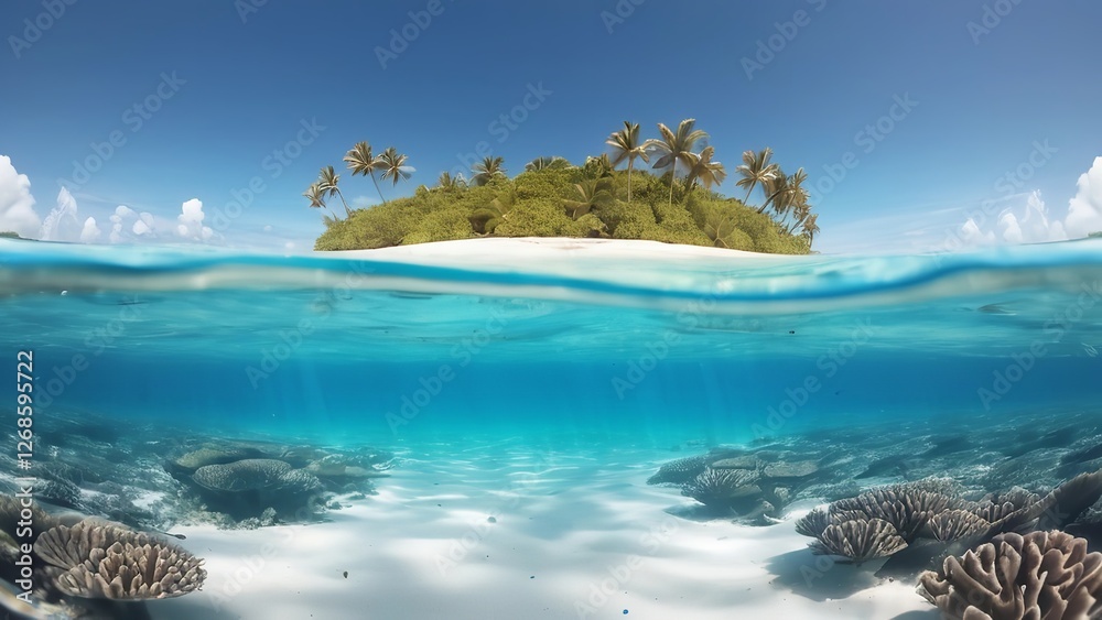 Fototapeta premium an island sits above the water on an island island, with some trees and sand