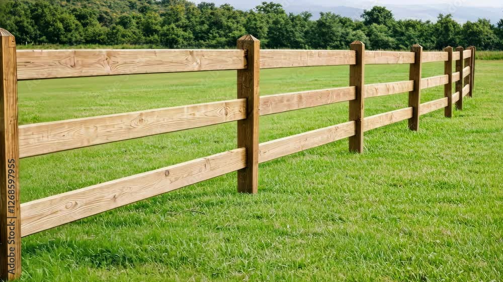 Lush Green Field with Wooden Fence and Grass Landscape Lush Green Field with Wooden Fence and Grass Landscape