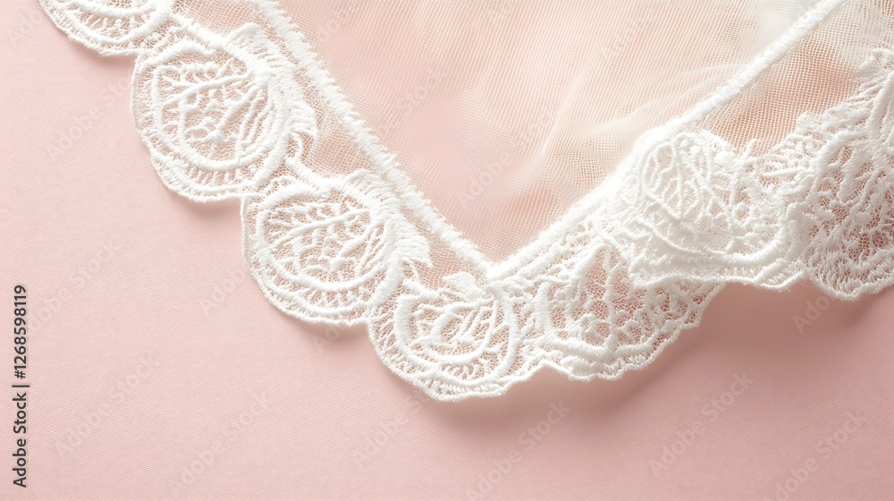 Obraz premium Delicate White Lace Trim on Pink Fabric