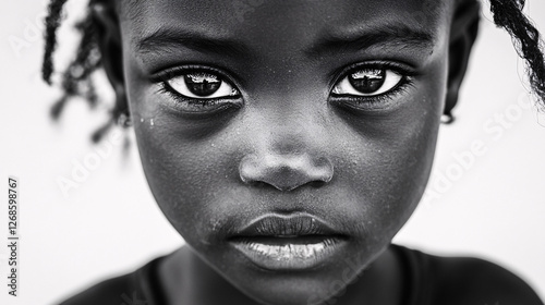black and white portrait of a young girl with serious expression in africa