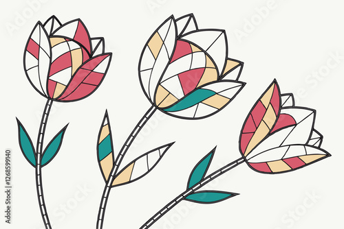 Cubist-inspired floral arrangements with fragmented petals.