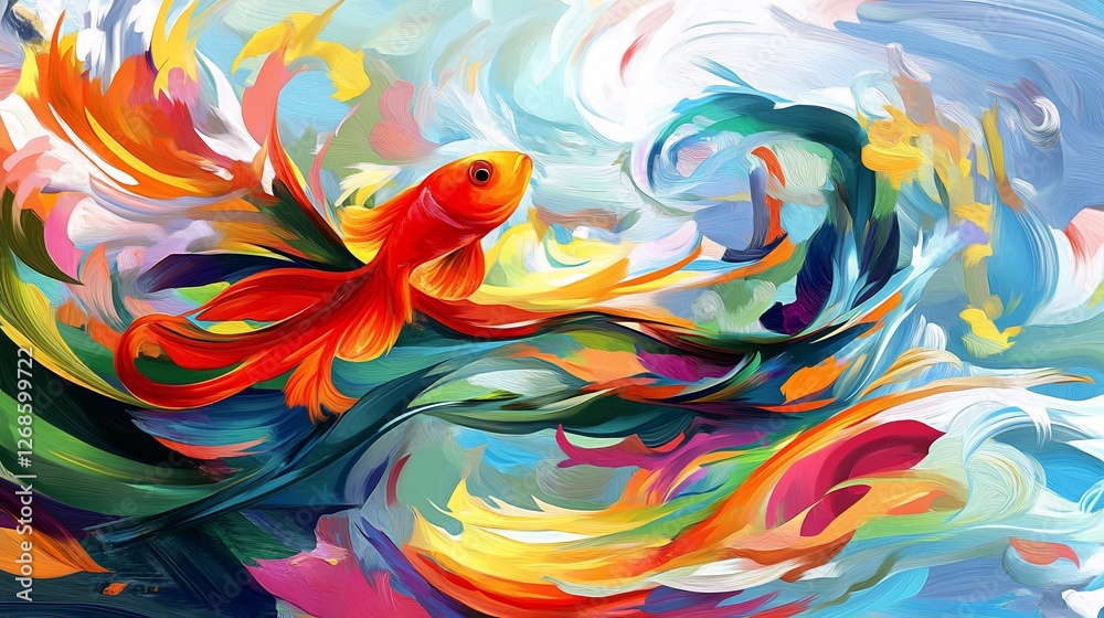 Obraz premium Colorful Abstract Goldfish in Whimsical Watercolor Style