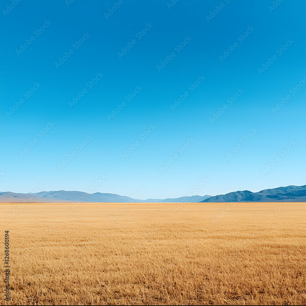 Vast Golden Desert Plain Under a Clear Blue Sky Vast Golden Desert Plain Under a Clear Blue Sky